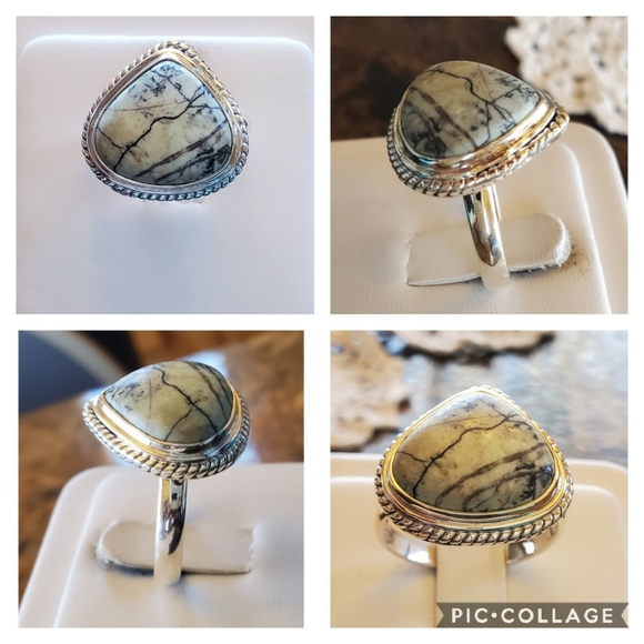 Genuine White Buffalo Turquoise Ring 10 - Picture 2 of 7